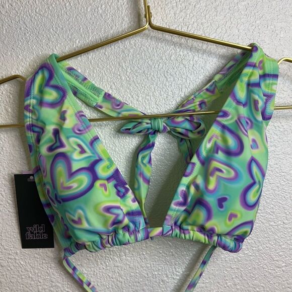 NWT- Wild Fable-Multiway Bikini Top Blue/Green Heart Print- Size Medium (8-10) - Picture 4 of 11